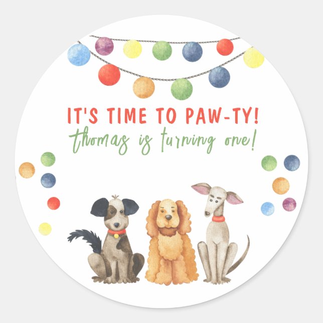 Sticker Rond Fête d'anniversaire de chien à l'aquarelle  (Devant)
