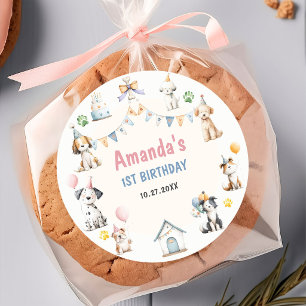 Sticker Rond Fête d'anniversaire de chien Puppy Pawty Anniversa