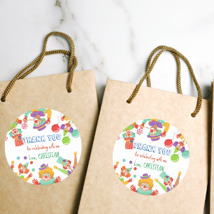 Sticker Rond Fête d'anniversaire de cirque clown nom personnali