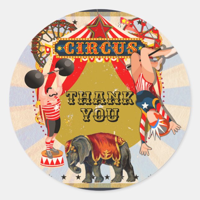 Sticker Rond Fête d'anniversaire de cirque rétro vintage (Devant)