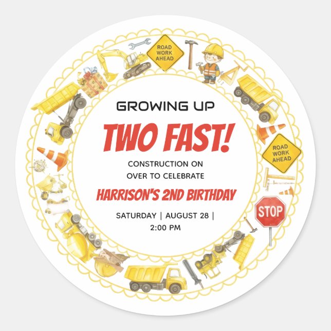 Sticker Rond Fête d'anniversaire de construction à l'aquarelle  (Devant)
