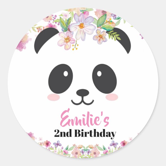 Sticker Rond Fête d'anniversaire de Cute Panda (Devant)