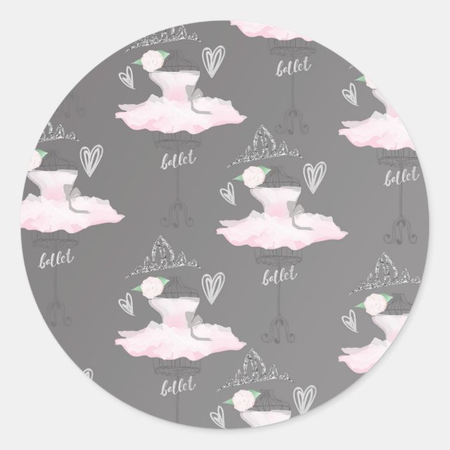Sticker Rond Fête d'anniversaire de danseuse de Pink & Grey Cou (Devant)