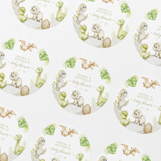 Sticker Rond Fête d'anniversaire de dinosaure à l'aquarelle (Créateur téléchargé)