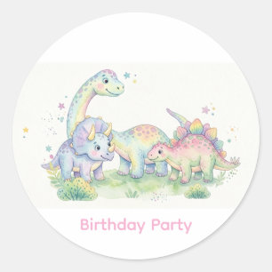 Sticker Rond Fête d'anniversaire de dinosaure à l'aquarelle pas