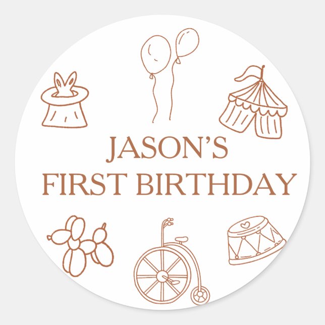 Sticker Rond Fête d'anniversaire de Doodles Cirque premier anni (Devant)