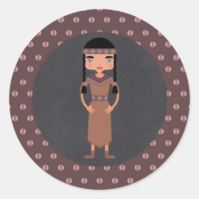 Sticker Rond Fête d'anniversaire de fille amérindienne (Devant)