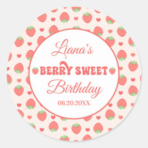 Sticker Rond Fête d'anniversaire de fille aux fraises sucrées 