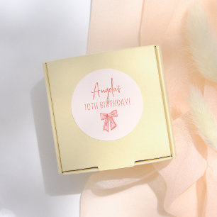 Sticker Rond Fête d'anniversaire de fille avec un nœud rose fan
