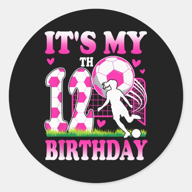 Sticker Rond Fête d'anniversaire de fille de 12 ans thème footb (Devant)