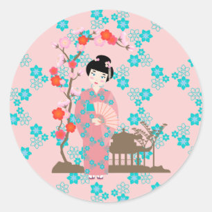 Sticker Rond Fête d'anniversaire de fille de geisha