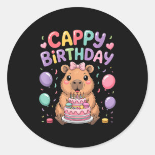 Sticker Rond Fête d'anniversaire de fille enfants animal capyba