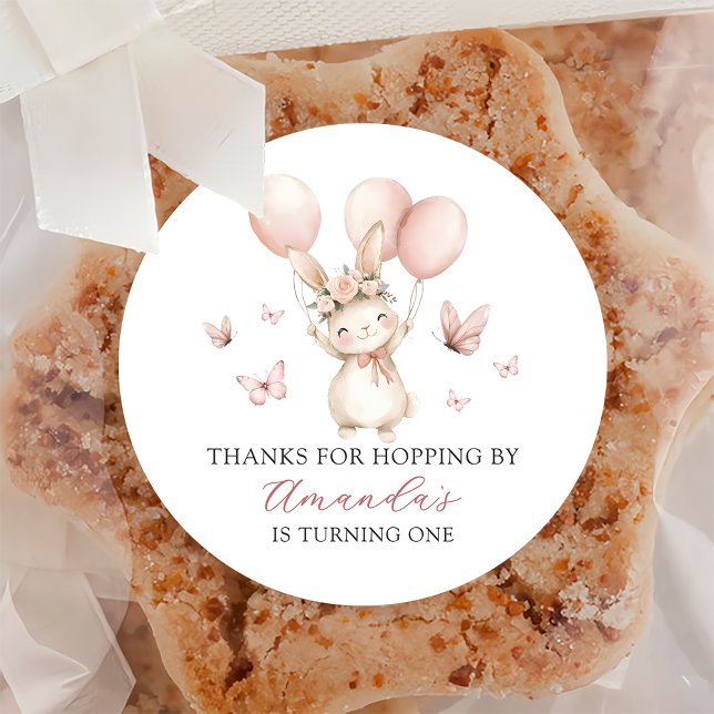 Sticker Rond Fête d'anniversaire de fille lapin mignon ticker (Créateur téléchargé)