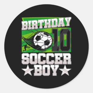 Sticker Rond Fête d'anniversaire de football - Garçon de 10 ans