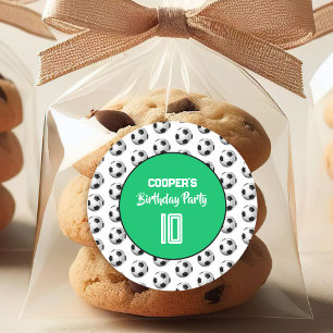 Sticker Rond Fête d'anniversaire de football pour garçon vert