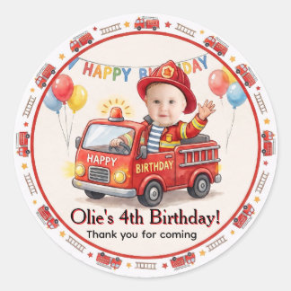 Sticker Rond Fête d'anniversaire de garçon avec photo personnal