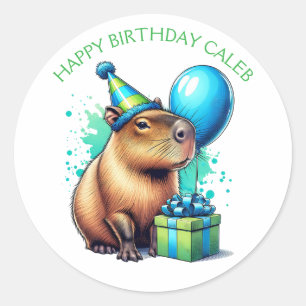 Sticker Rond Fête d'anniversaire de garçon sur le thème du capy