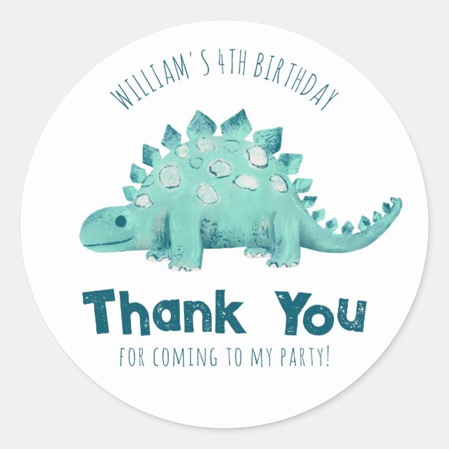 Sticker Rond Fête d'anniversaire de garçons Merci Stegosaurus d (Devant)