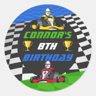 Sticker Rond Fête d'anniversaire de Go Kart Racing Car