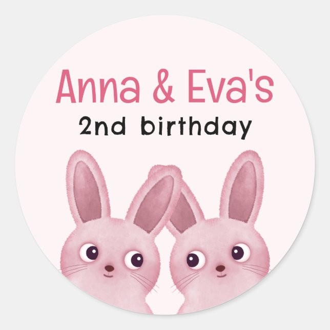 Sticker Rond Fête d'anniversaire de jumeaux avec des bébés lapi (Devant)