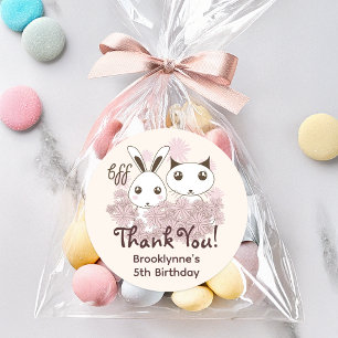 Sticker Rond Fête d'anniversaire de Kitty Cat et Bunny Kids Mer
