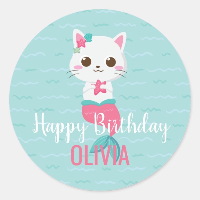 Sticker Rond Fête d'anniversaire de Kitty la Sirène (Devant)