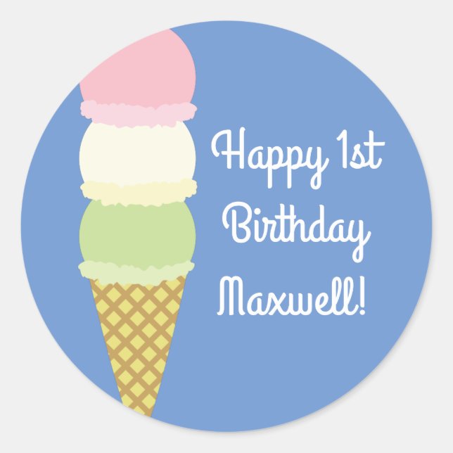 Sticker Rond Fête d'anniversaire de la crème glacée (Devant)