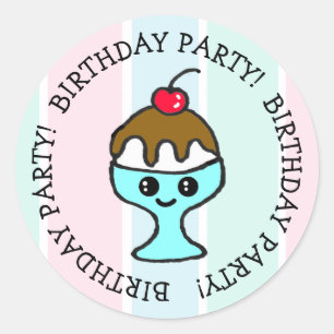 Sticker Rond Fête d'anniversaire de la crème glacée