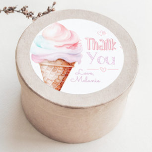 Sticker Rond Fête d'anniversaire de la crème glacée merci