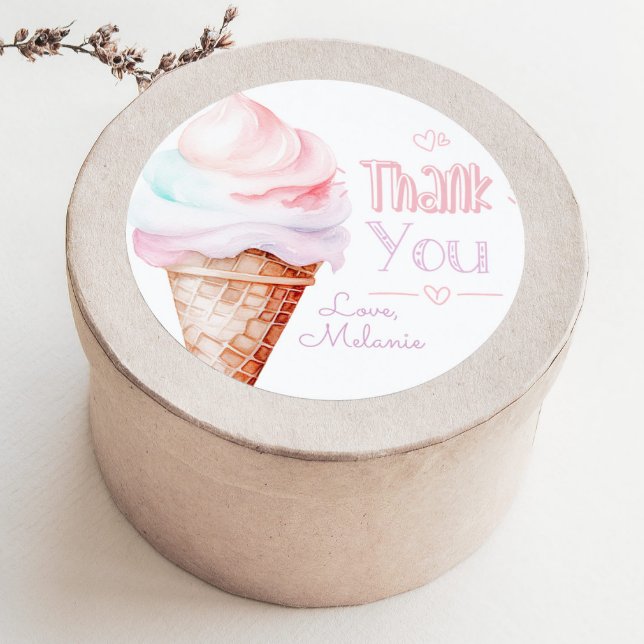 Sticker Rond Fête d'anniversaire de la crème glacée merci (Créateur téléchargé)
