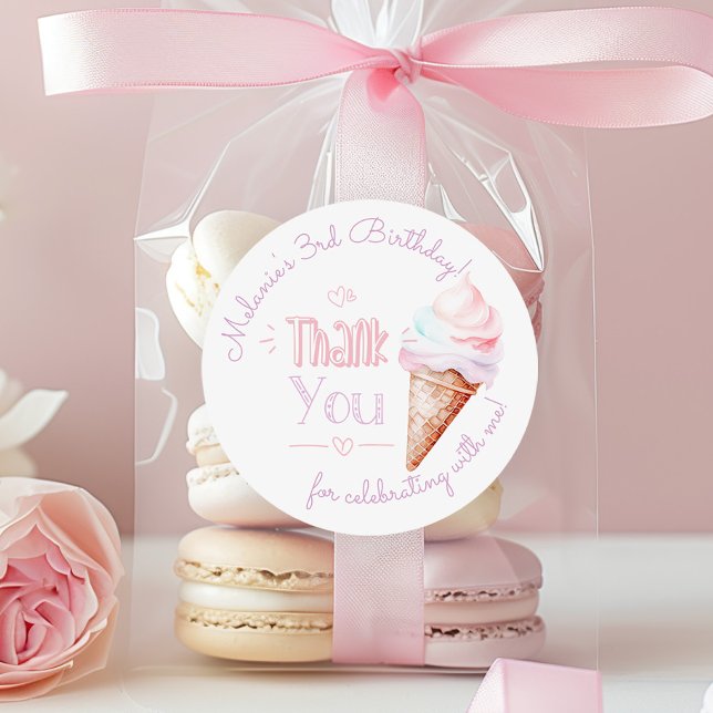 Sticker Rond Fête d'anniversaire de la crème glacée merci (Créateur téléchargé)