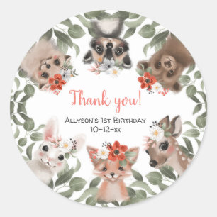 Sticker Rond Fête d'anniversaire de la fille de la forêt d'an