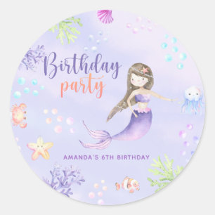 Sticker Rond Fête d'anniversaire de la fille Mermaid
