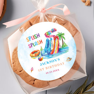 Sticker Rond Fête d'anniversaire de la glisse d'eau