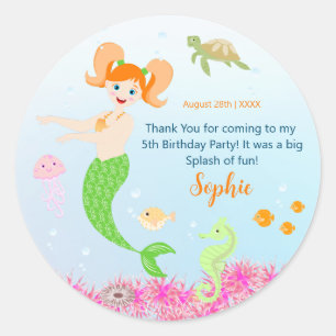 Sticker Rond Fête d'anniversaire de la Sirène et de ses amis