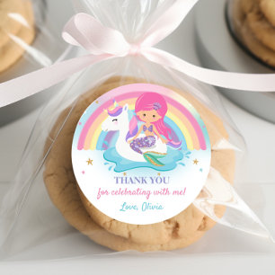 Sticker Rond Fête d'anniversaire de la Sirène rose et de la pis