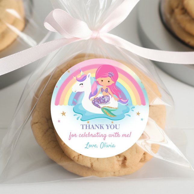 Sticker Rond Fête d'anniversaire de la Sirène rose et de la pis (Créateur téléchargé)