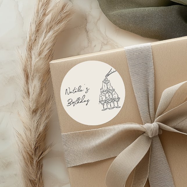 Sticker Rond Fête d'anniversaire de la tour Champagne tirée à l (Créateur téléchargé)