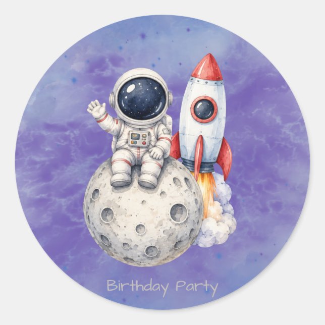 Sticker Rond Fête d'anniversaire de l'astronaute à l'aquarelle  (Devant)