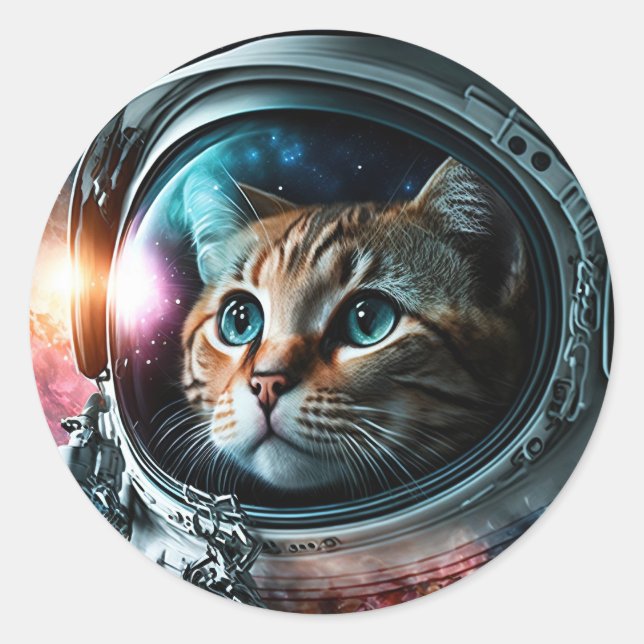Sticker Rond Fête d'anniversaire de l'astronaute chat de l'espa (Devant)