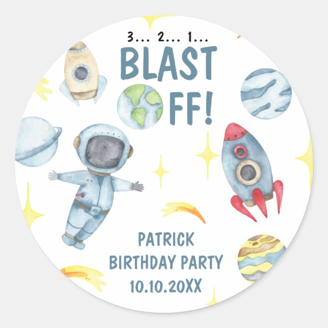 Sticker Rond Fête d'anniversaire de l'astronaute dans l'espace  (Devant)