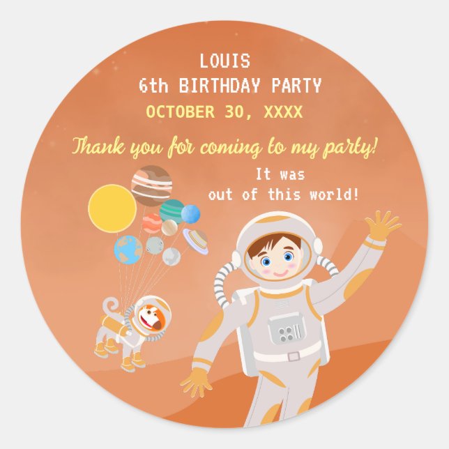 Sticker Rond Fête d'anniversaire de l'astronaute de Mars (Devant)