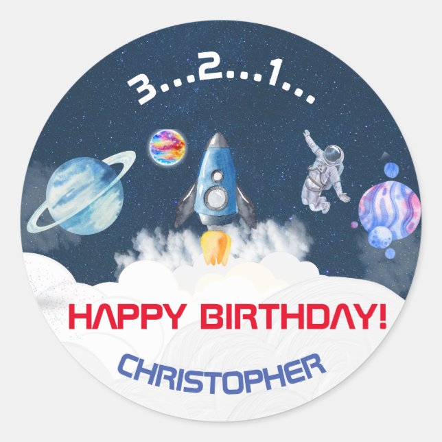 Sticker Rond Fête d'anniversaire de l'astronaute spatial (Devant)