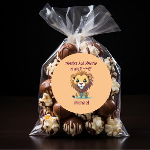 Sticker Rond Fête d'anniversaire de lion personnalisée