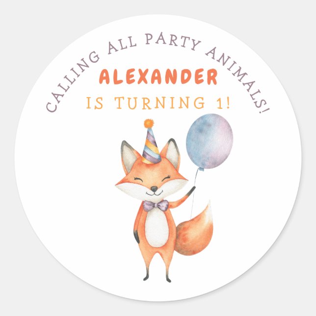 Sticker Rond Fête d'anniversaire de Little Fox (Devant)