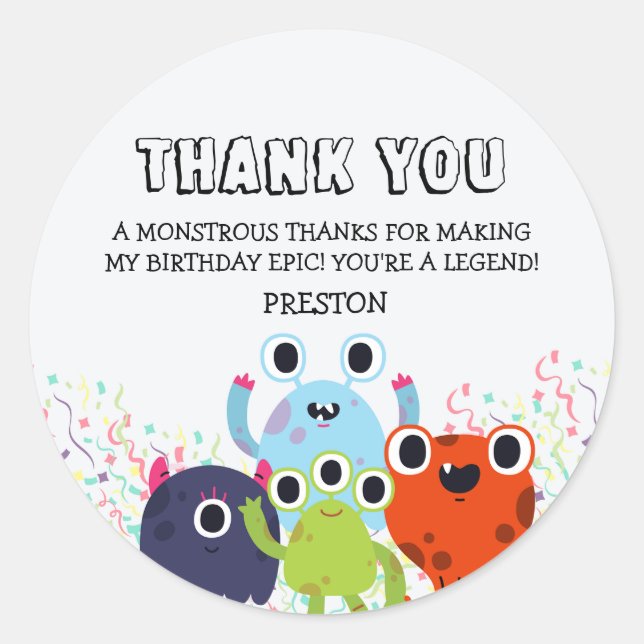 Sticker Rond Fête d'anniversaire de Little Monster pour tous le (Devant)