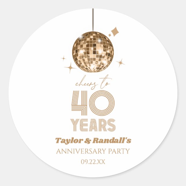 Sticker Rond Fête d'anniversaire de mariage de 40 ans Disco Che (Devant)