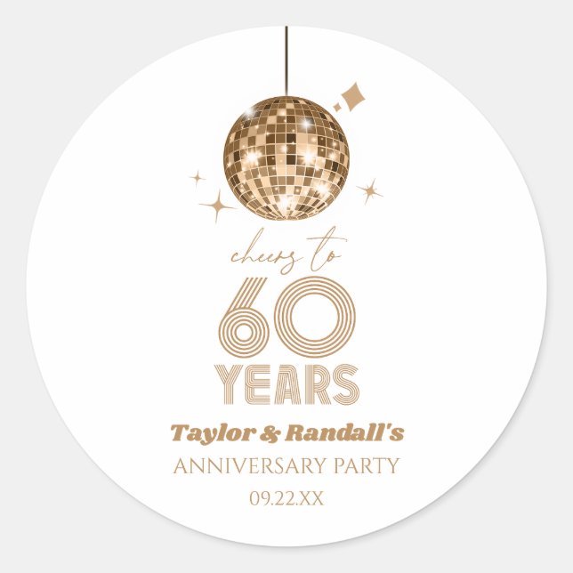 Sticker Rond Fête d'anniversaire de mariage de 60 ans Disco Che (Devant)