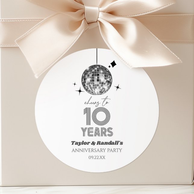 Sticker Rond Fête d'anniversaire de mariage Disco Cheers 10 ans (Créateur téléchargé)