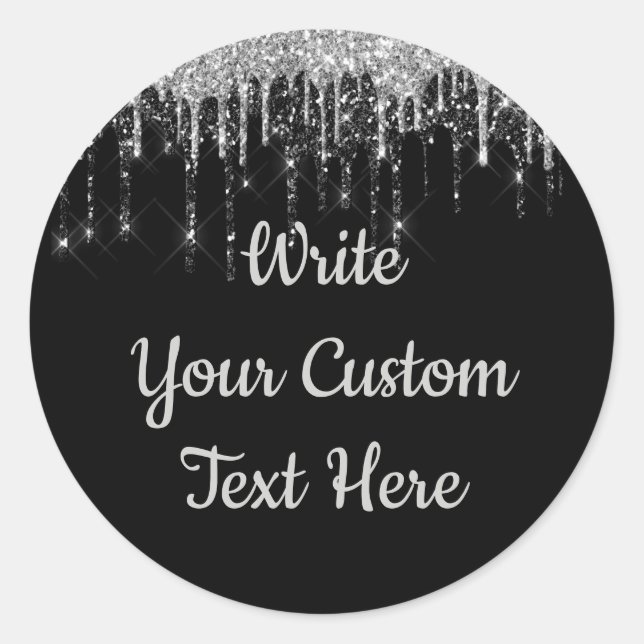 Sticker Rond Fête d'anniversaire de mariage Noir & Argent Glitt (Devant)